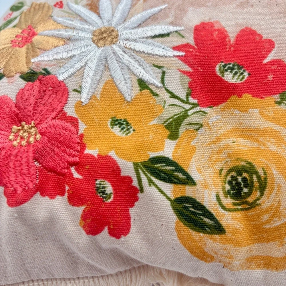 Farmhouse by Rachel Ashwell Easter Bunny Floral Embroidered Lumbar Pillow Cotton